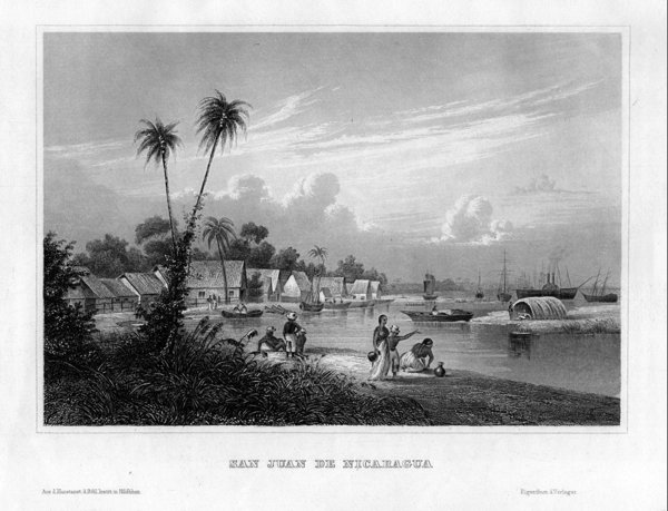 San Juan de Nicaragua. Originaler Stahlstich um 1840