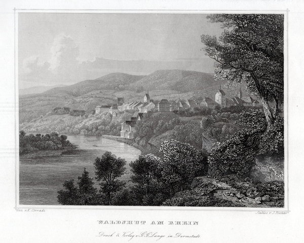 Waldshut am Rhein. . Originaler Stahlstich um 1850