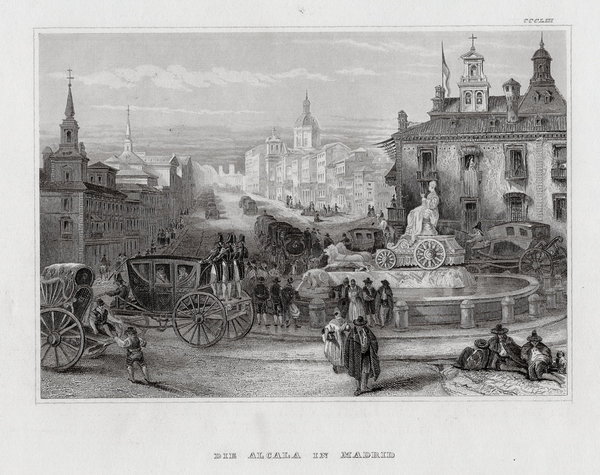 Spanien: Madrid - Die Alcala Originaler Stahlstich um 1840