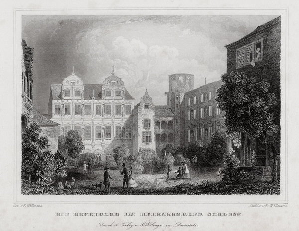 Heidelberg: Hofkirche im Schloß, Originaler Stahlstich, Willmann um 1850