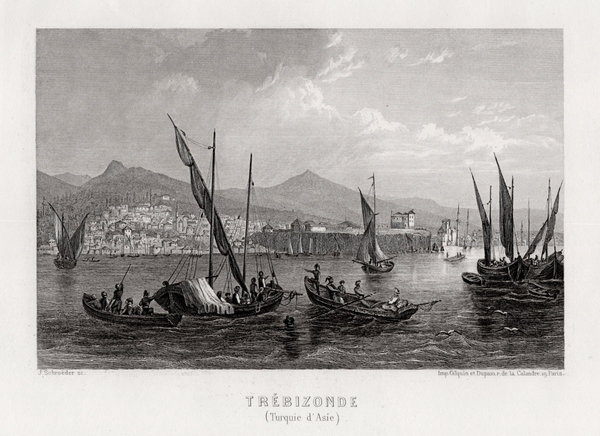 Türkei: Trèbizonde vom Meer aus Original Stahlstich um 1850