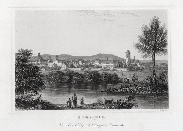 Bad Hersfeld. Gesamtansicht Echter Stahlstich, Grey um 1840