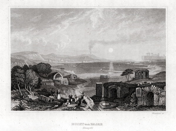 Neapel. Bucht von Bajae. Originaler Stahlstich um 1840