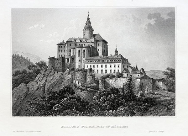 Tschechien: Friedland . Originaler Stahlstich, um 1840