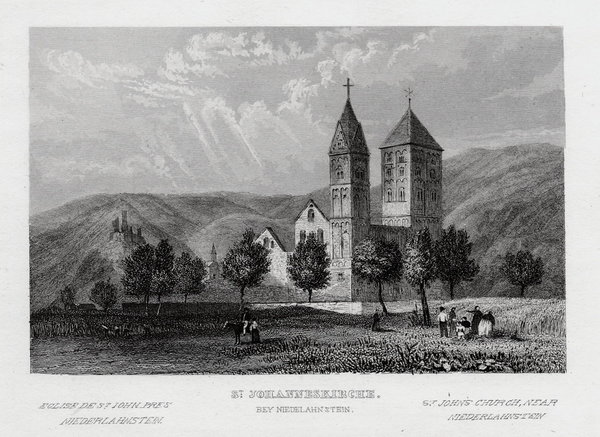 Niederlahnstein, Johanneskirche Echter Stahlstich, Geib um 1840