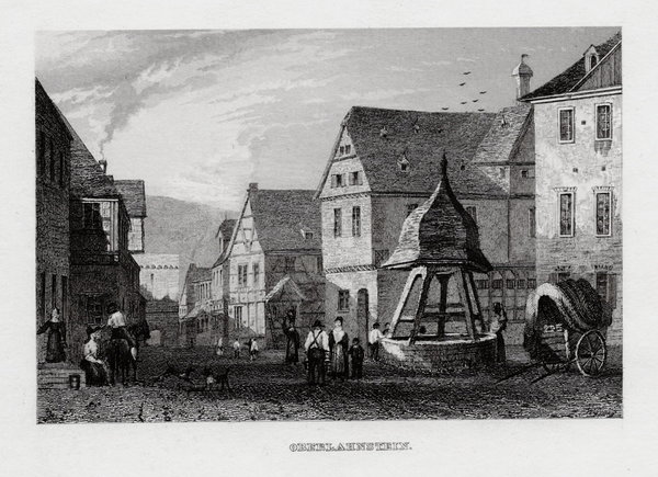 Oberlahnstein, Marktplatz Echter Stahlstich, Geib um 1840