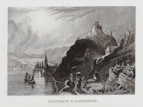 Braubach und Marksburg Echter Stahlstich, Geib um 1840