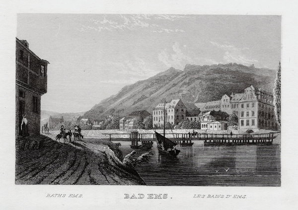 Bad Ems. Gesamtansicht Echter Stahlstich, Geib um 1840