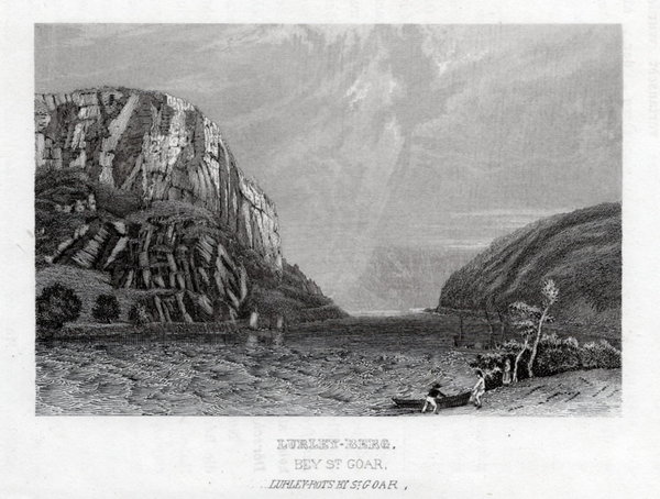 St. Goar. Lorelei-Felsen Echter Stahlstich, Geib um 1840