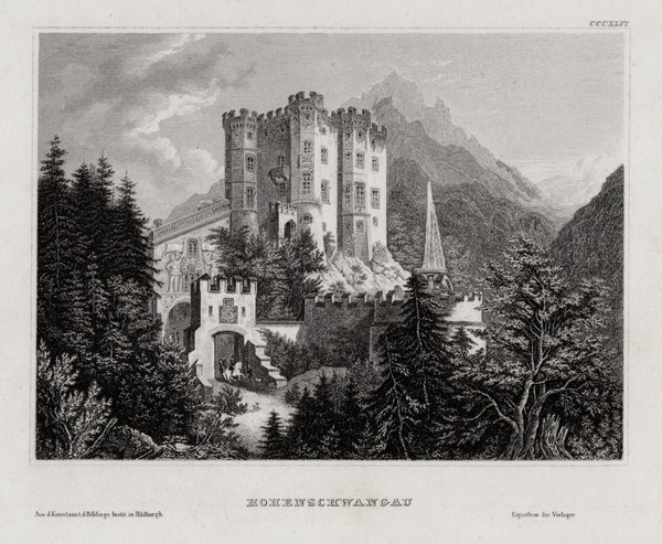 Hohenschwangau bei Füssen. Originaler Stahlstich um 1850