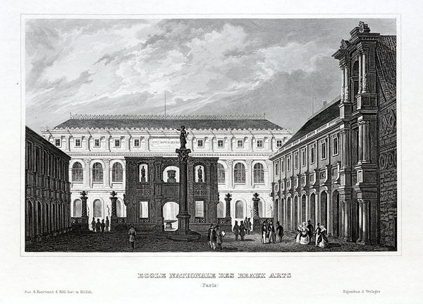 Paris Schule schöne Künste. Originaler Stahlstich um 1850