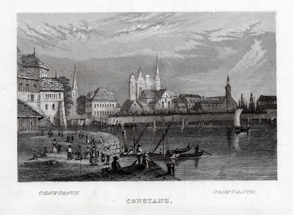 Konstanz am Bodensee. Echter Stahlstich, Geib um 1840
