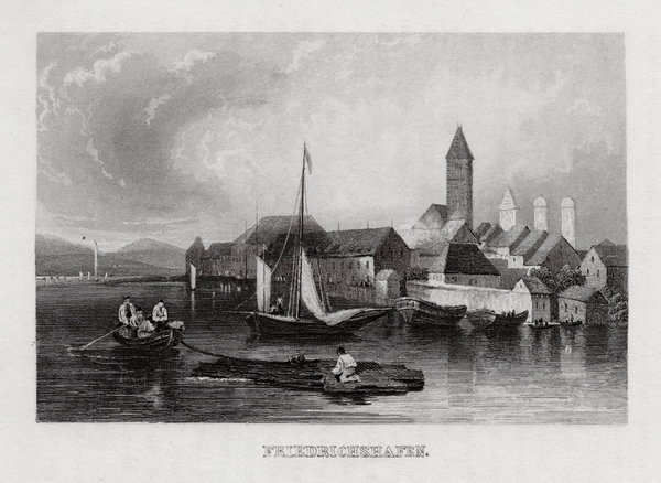 Friedrichshafen, Bodensee- Echter Stahlstich, Geib um 1840