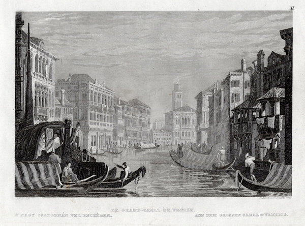 Venedig, grosser Kanal, echter Stahlstich um 1840