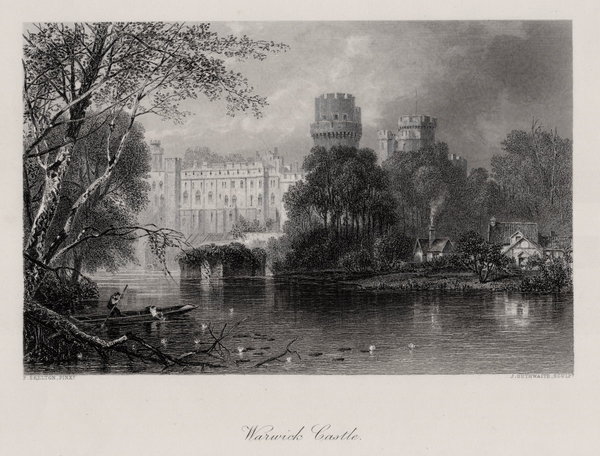 Warwick Castle . Echter Stahlstich um 1875
