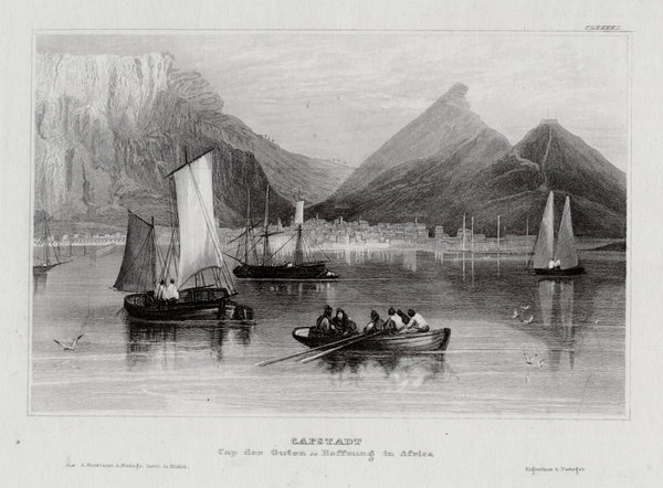Kapstadt, Südafrika, echter Stahlstich um 1840