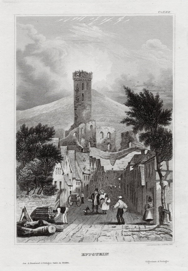 Eppstein im Taunus, echter Stahlstich um 1840