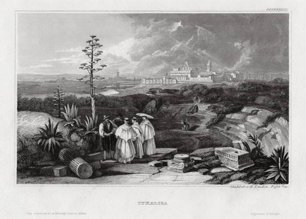 Spanien: Ithalica bei Sevilla - Originaler Stahlstich um 1840