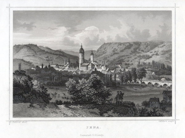 Jena. Gesamtansicht. Original Stahlstich, Kurz 1862