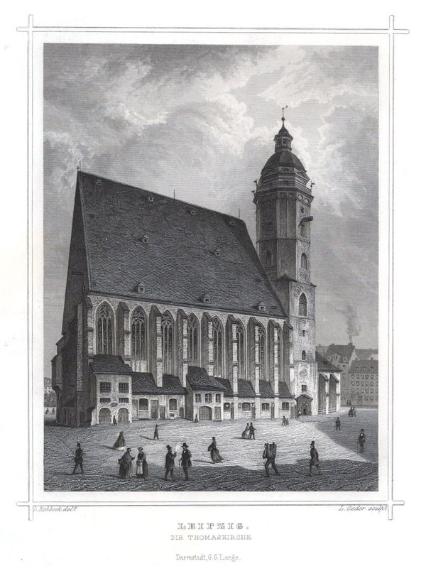 Leipzig. Thomaskirche. Original Stahlstich, Oeder 1862