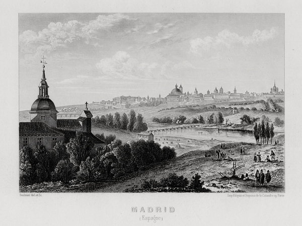 Spanien: Madrid, Gesamtansicht, echter Stahlstich, um 1850