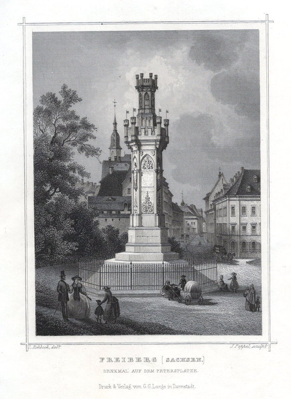 Freiberg. Denkmal Echter Stahlstich, Poppel um 1860