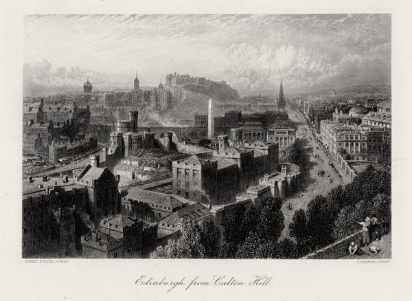 Edinburgh vom Calton Hill. Echter Stahlstich um 1875