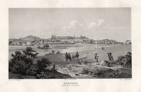 BAMBERG - Totalansicht von Süd-Ost - Aquatinta Stahlstich um 1870