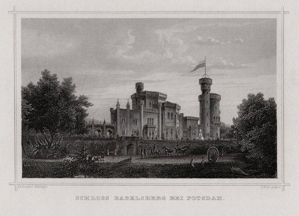 Potsdam Schloss Babelsberg - Stahlstich, Heß um 1880