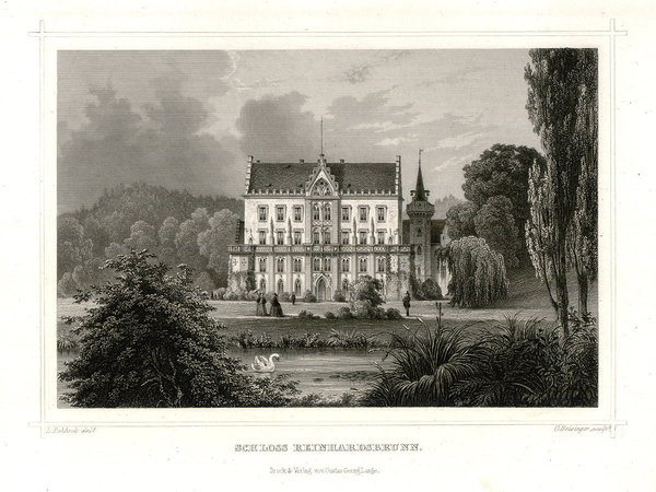 Gotha. Schloß Reinhardsbrunn. Originaler Stahlstich, Heisinger 1857