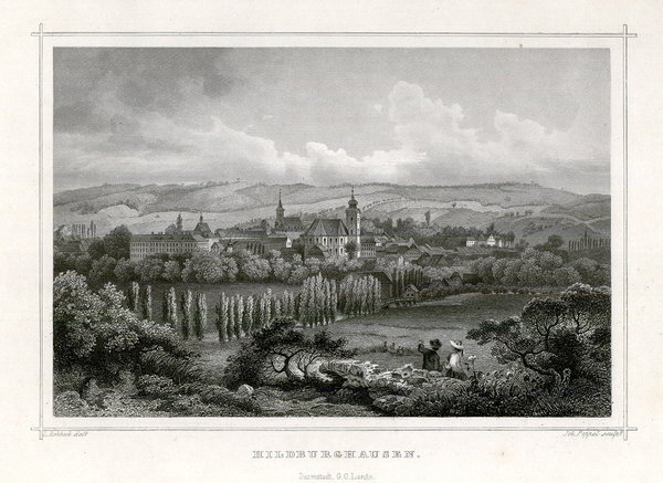 Hildburghausen Gesamtansicht. Originaler Stahlstich, Poppel um 1860