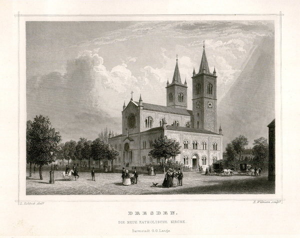 Dresden. Neue katholische Kirche Stahlstich, Willmann 1857