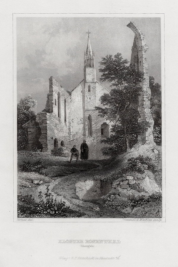 Rosenthal. Das Kloster. Original Stahlstich Frommel um 1850