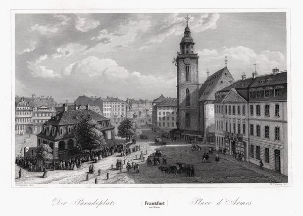 Frankfurt / Main: Der Paradeplatz Originaler Stahlstich um 1850