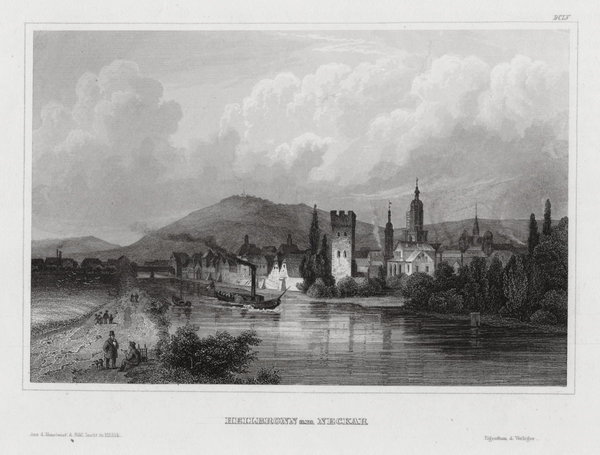 Heilbronn am Neckar. Gesamtansicht. Originaler Stahlstich um 1850