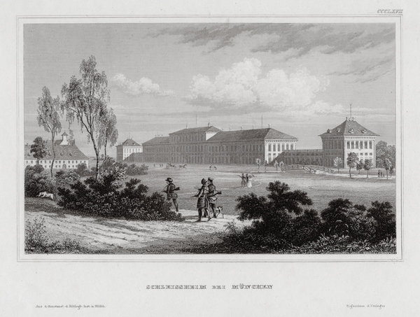 Schleissheim bei München, Schloß. Originaler Stahlstich  um 1840