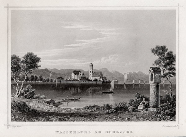 Wasserburg am Bodensee. Original Stahlstich Umbach um 1850