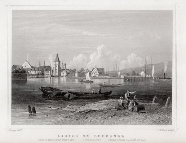 Lindau am Bodensee. Original Stahlstich Kurz um 1850
