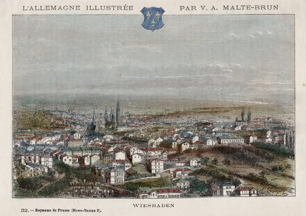 Wiesbaden. Handkolorierter Stich um 1885, Malte-Brun