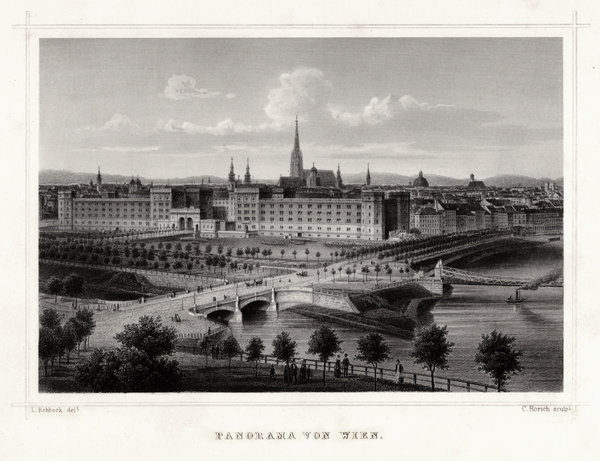 WIEN: Panoramaansicht. Echter Stahlstich um 1870