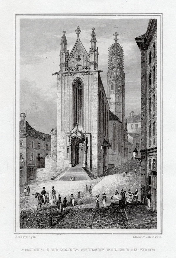 WIEN: Maria Stiegen Kirche. Echter Stahlstich, Rauch um 1840