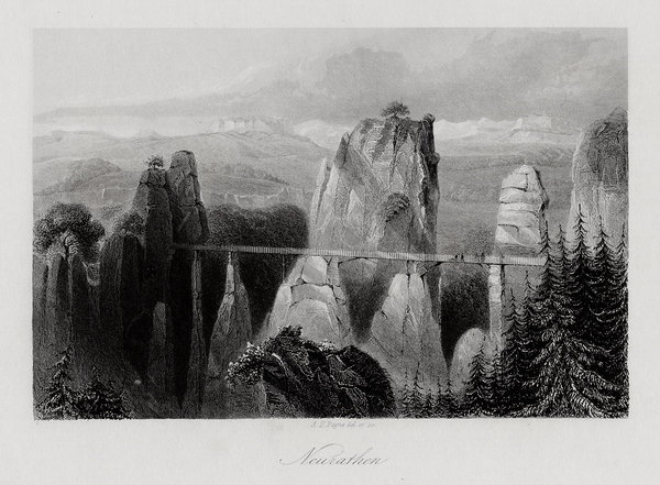 Sächsische Schweiz: Neurathen -. Stahlstich Payne um 1850