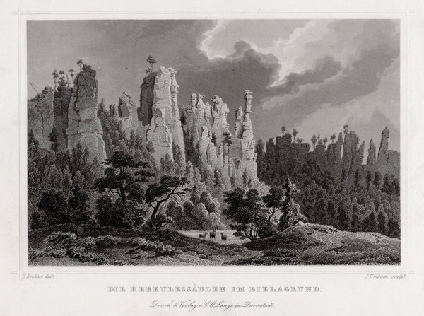 Die Herkulessäulen im Bielagrund. Stahlstich, Umbach um 1850