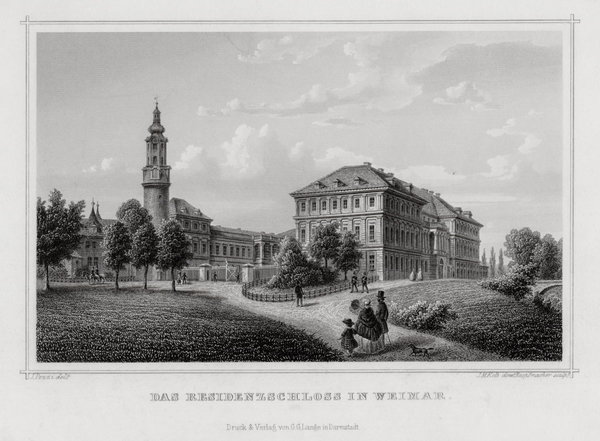 Weimar. Das Schloß Originaler Stahlstich Knopfmacher  um 1860