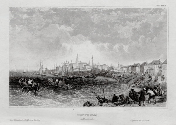 Russland: Kostroma. Originaler Stahlstich um 1840
