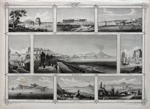 Napoli (II) Souvenirblatt, echter Stahlstich um 1850