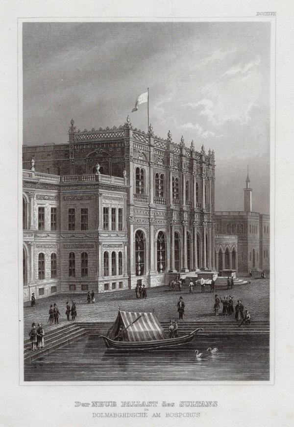 Istanbul. Dolmabghedsche Palast, echter Stahlstich um 1850