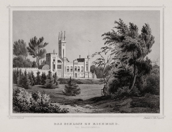 Braunschweig. Williams Castle zu Richmond. Original Stahlstich Poppel um 1870