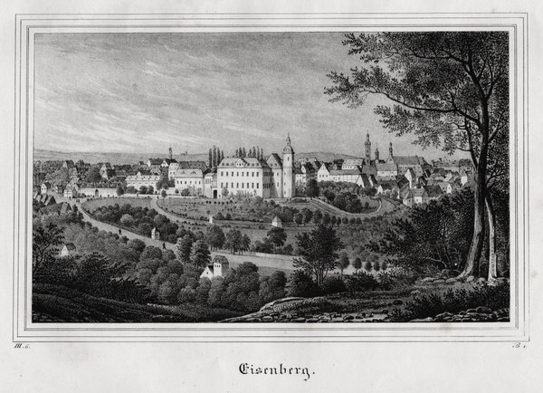 Eisenberg: Gesamtansicht:. Originale Kreidelithographie um 1840