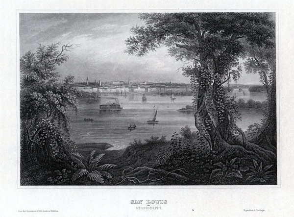 San Louis Missiissipi.  Echter Stahlstich um 1850